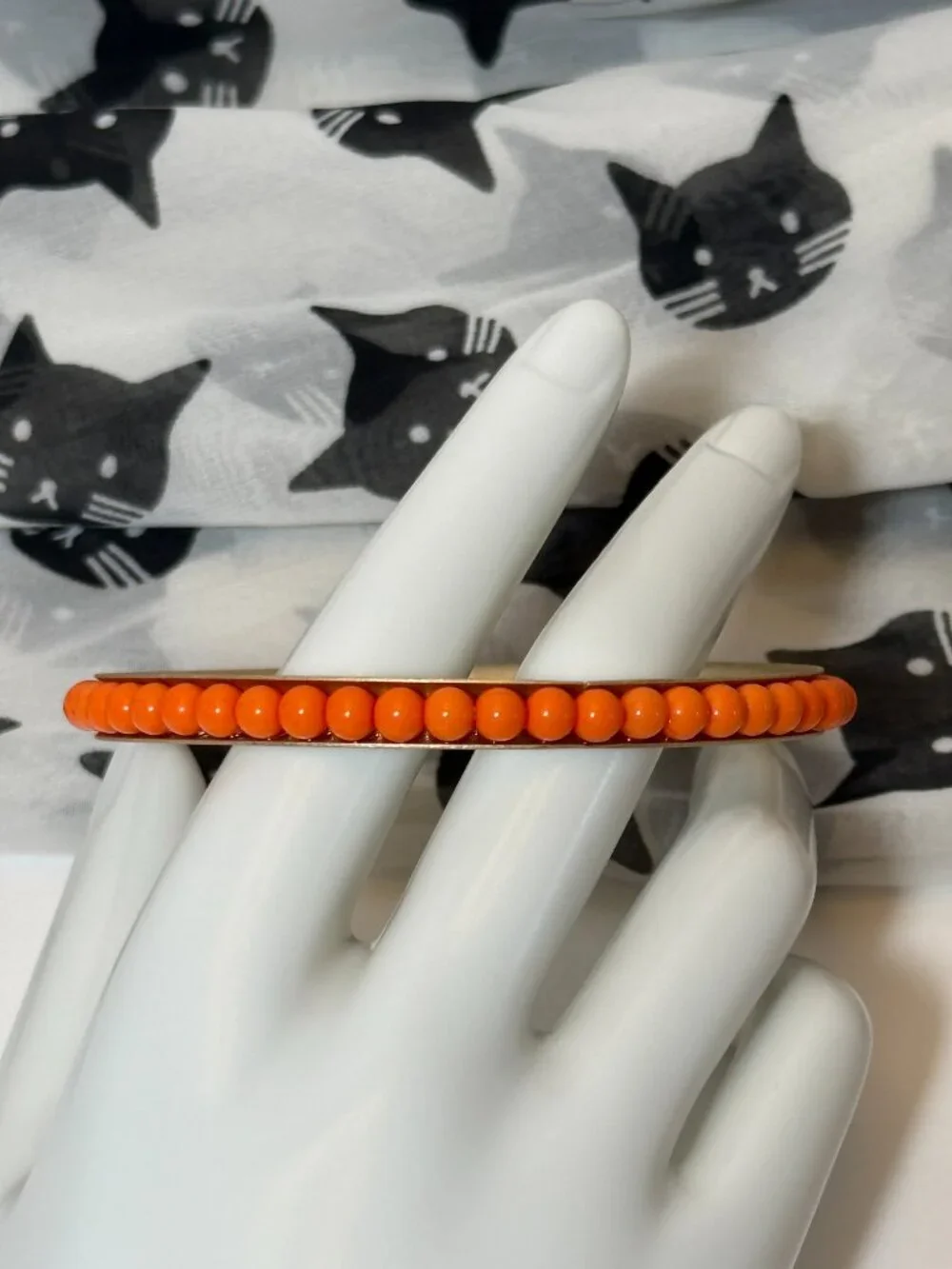 6 Orange Bangles Mix Match Stack Beaded Gold Toned Bracelets